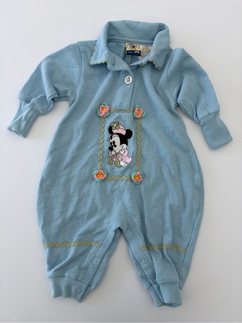 Vintage Rare 2000s Mickey & Co Blue Thermal Knit Romper Millennium Minnie 6-9 Mo